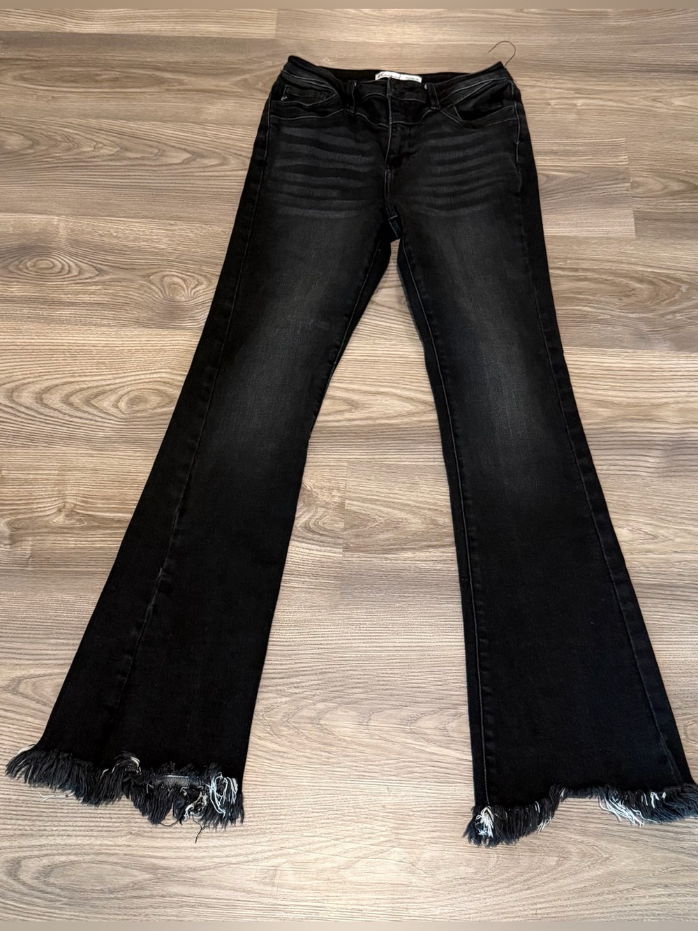 Kancan High Rise Washed black Frayed Hem Bootcut Jeans Women’s size 26 - Picture 7 of 7